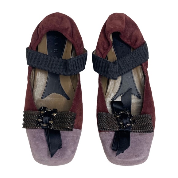 Marni Shoes - Marni ♔ Mary Jane Ballet Flats ♔ Lavender Suede + Black Crystal Embellishment ♔